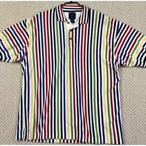 Vtg Cotton Traders Sport Shirt Men L Rainbow Striped Short Sleeve 90s Polo Style